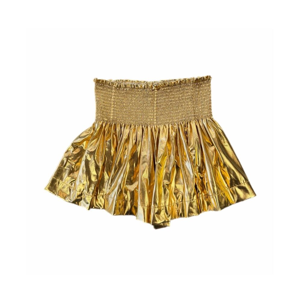 Queen of Sparkles Gold Metallic Shiny Foiled Party Glam Smocked Waist Shorts